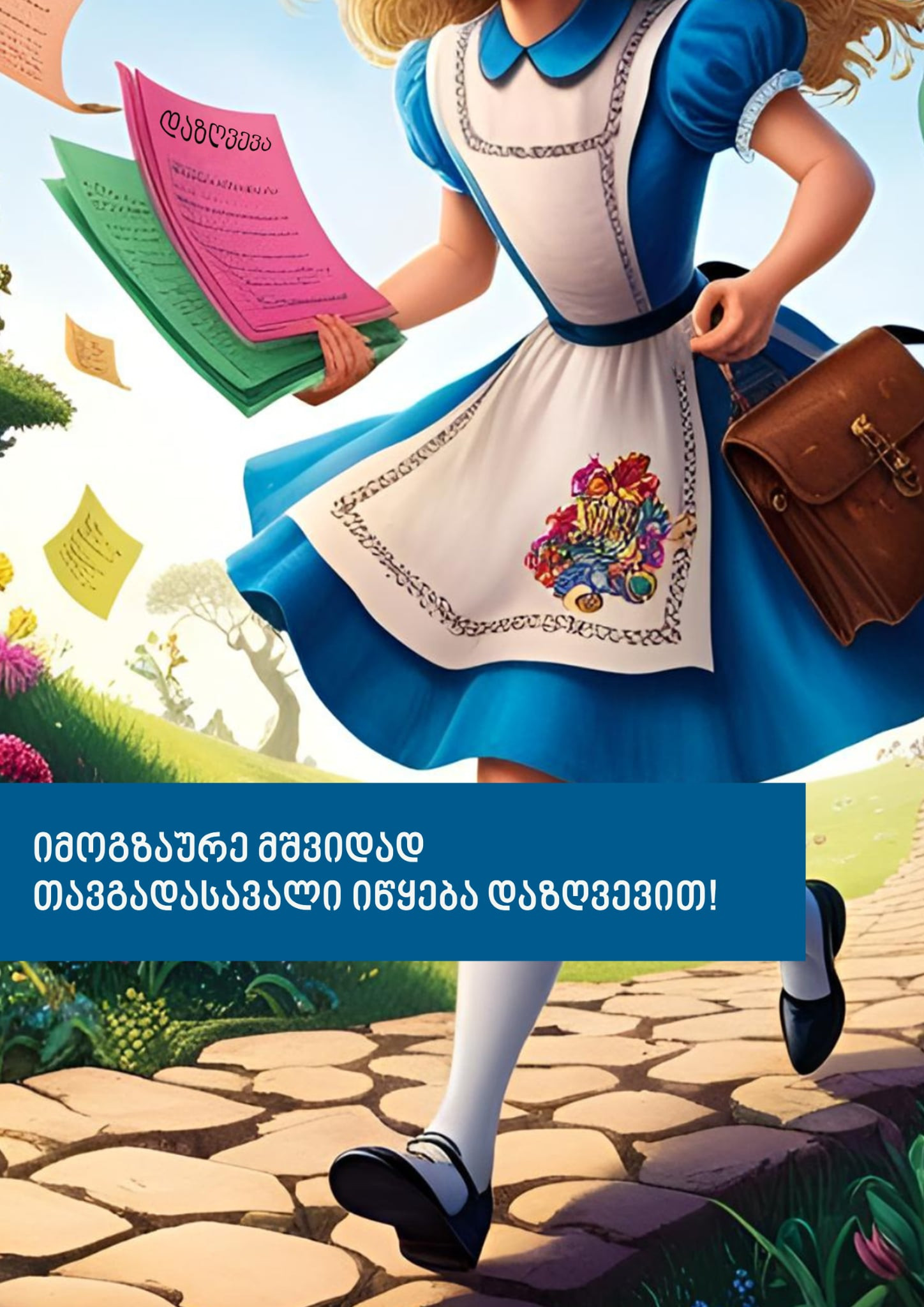 ნიკოლოზ ეჯიბაძე - ალისა საოცრებათა ქვეყანაში თავდაჯერებულად მიიწევს, რადგან  მას თან აქვს სამოგზაურო დაზღვევა, რა იცი რა ხდება ეს ქვეყანა სიურპრიზებითაა სავსე. 